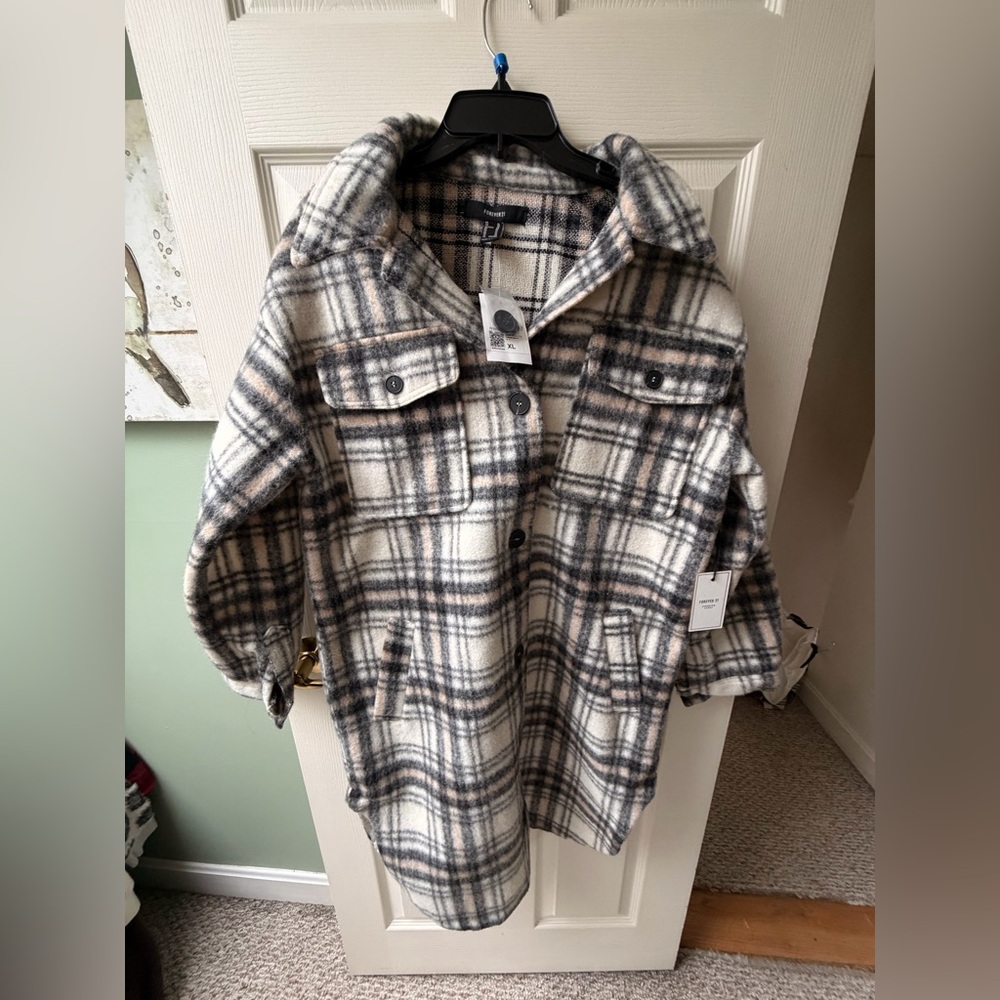 Forever 21 Plaid Utility Jacket - Black and Cream